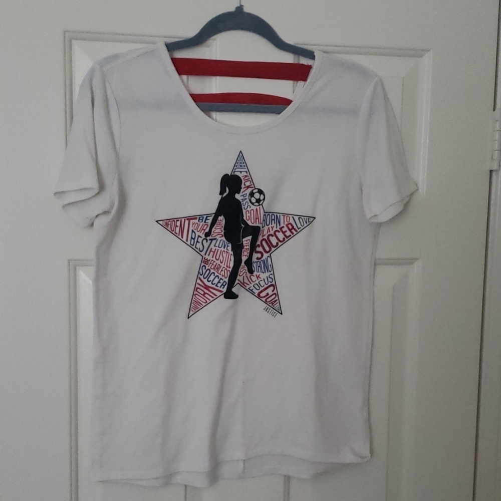 Justice girls white Soccer t-shirt